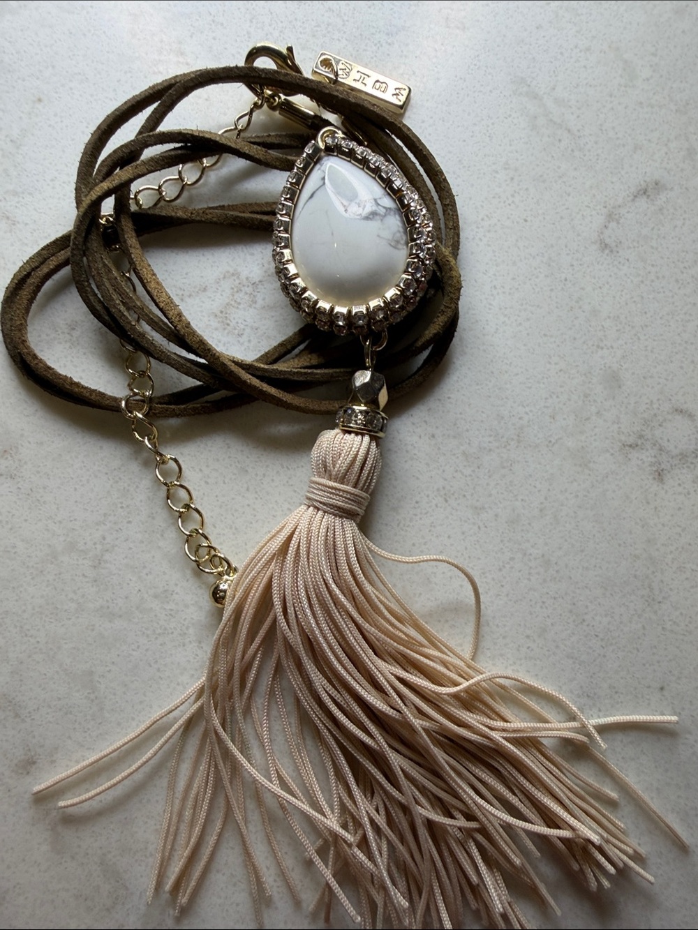 White House Black Market Pink Tassel Teardrop Pendant Necklace - Picture 4 of 4